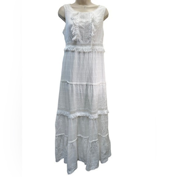 max studio specialty products white sleeveless maxi dress with embroidery
